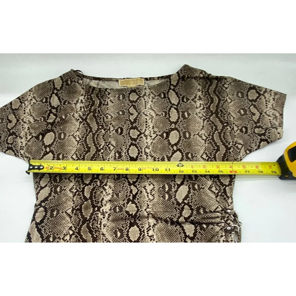 Michael Kors Snakeskin Ruched Side Grommet Dress Tan Brown‎ Short Sleeve Medium